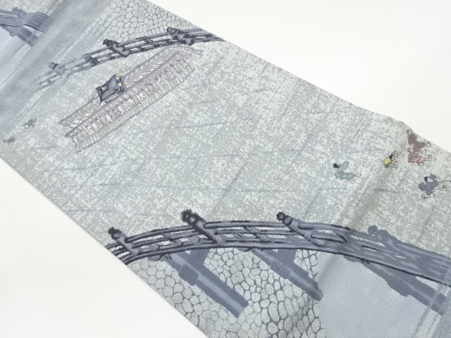 橋に神輿・人物模様織出し袋帯